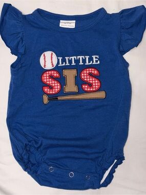 Boutique “Little Sis” baseball design  appliquéd bubble sz XS (12-18 mo) EUC